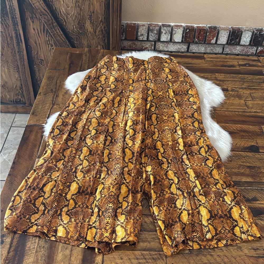 Zara Mustard Yellow Snake Print Wide Leg Sarong Pants